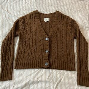 Brown Cable Knit Cardigan Sweater
